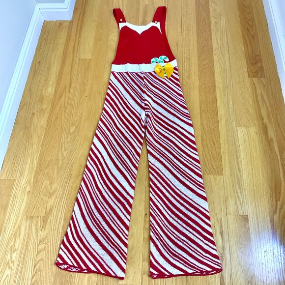 Christmas Overalls Knit Red White Stripe Wide Leg (S) NWT - Picture 2 of 9